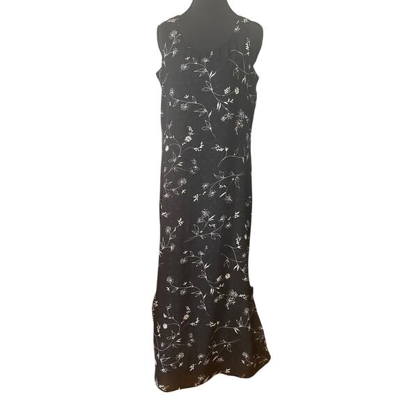 Y2K 90s Reversible Black Floral Maxi Dress Sleeveless Med Soft Grunge Indie - Picture 2 of 6